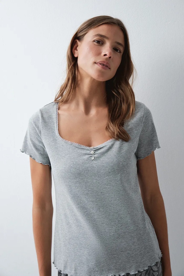 women'secret Koszulka lounge damska bawełniana z elastanem szary 3274525