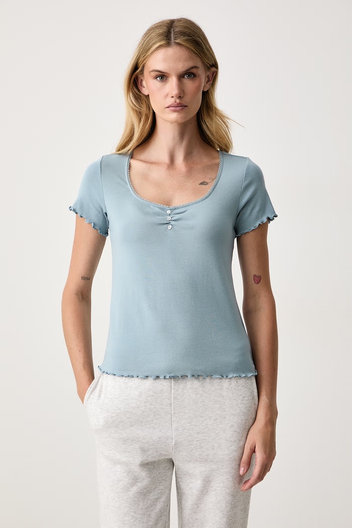 women'secret T-shirt lounge damski bawełniany z elastanem niebieski 3274524
