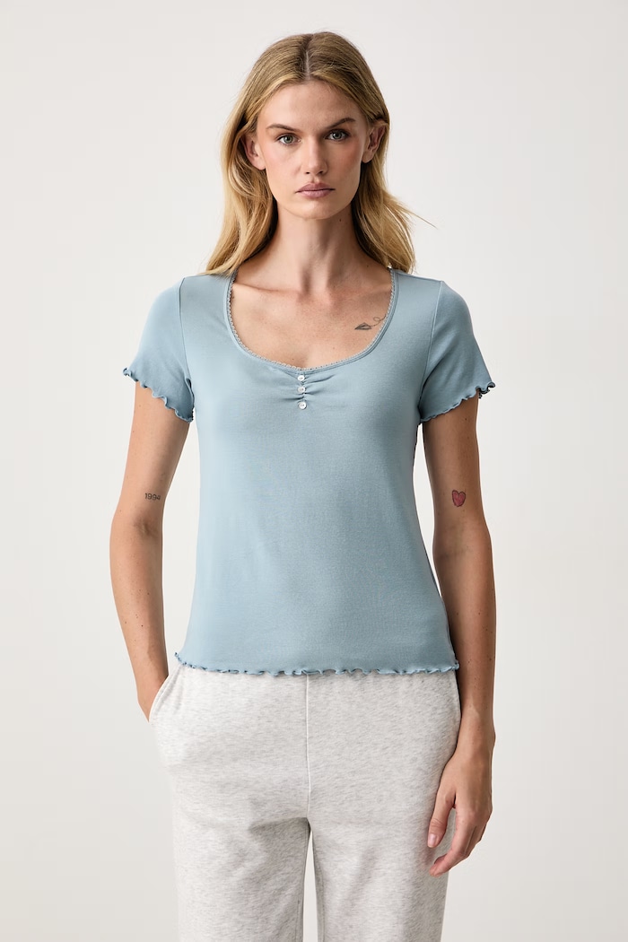 women'secret T-shirt lounge damski bawełniany z elastanem niebieski 3274524