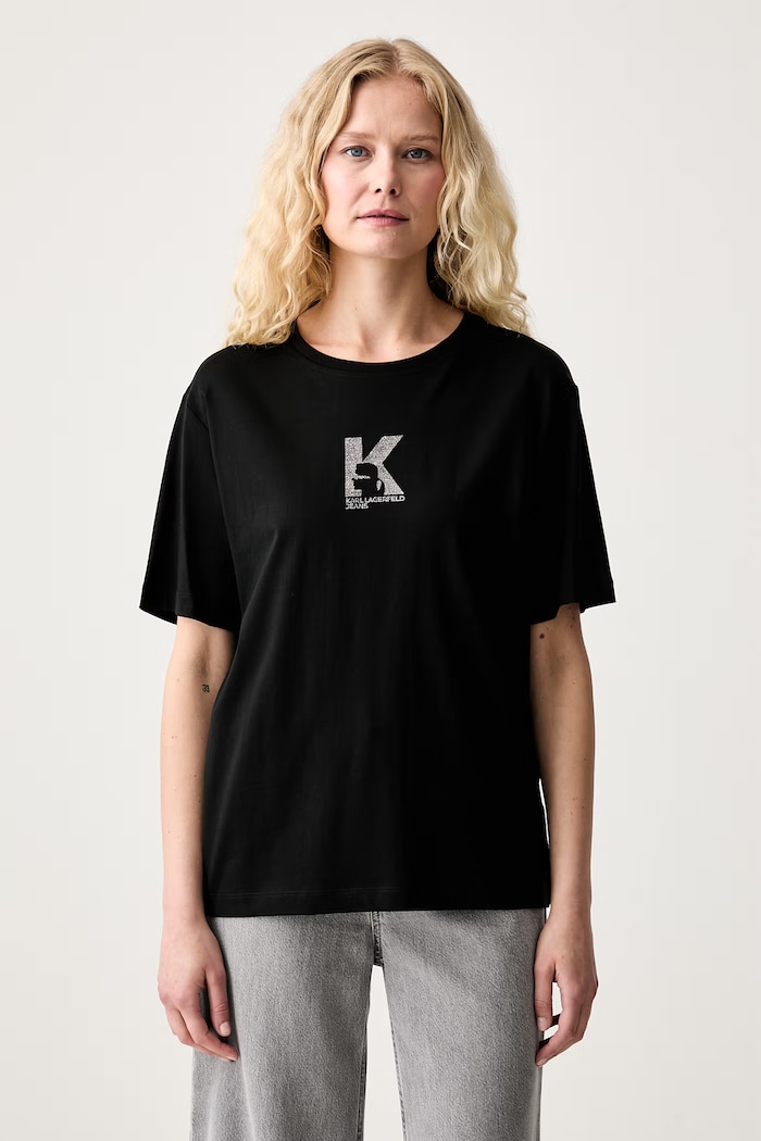 Karl Lagerfeld Jeans тениска дамска с модал черен B3W17018