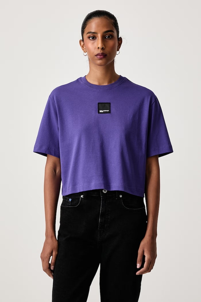 Karl Lagerfeld Jeans T-shirt damski bawełniany fioletowy B3W17022