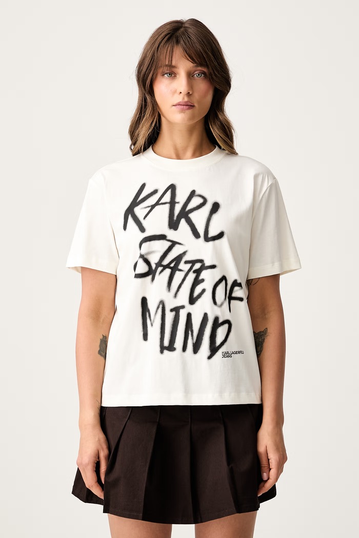Karl Lagerfeld Jeans тениска дамска от памук бежов B3W17019