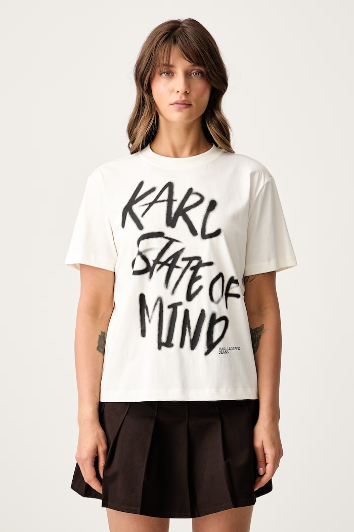 Karl Lagerfeld Jeans тениска дамска от памук бежов B3W17019