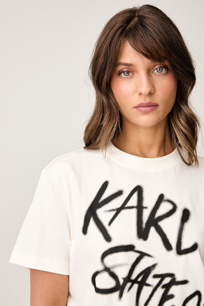 Karl Lagerfeld Jeans тениска дамска от памук бежов B3W17019
