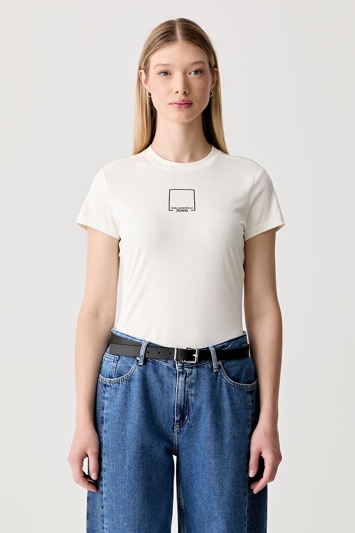 Karl Lagerfeld Jeans T-shirt damski bawełniany beżowy B3W17017