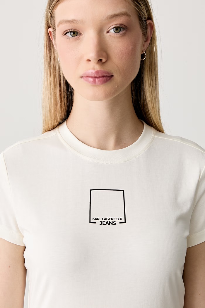 Karl Lagerfeld Jeans T-shirt damski bawełniany beżowy B3W17017