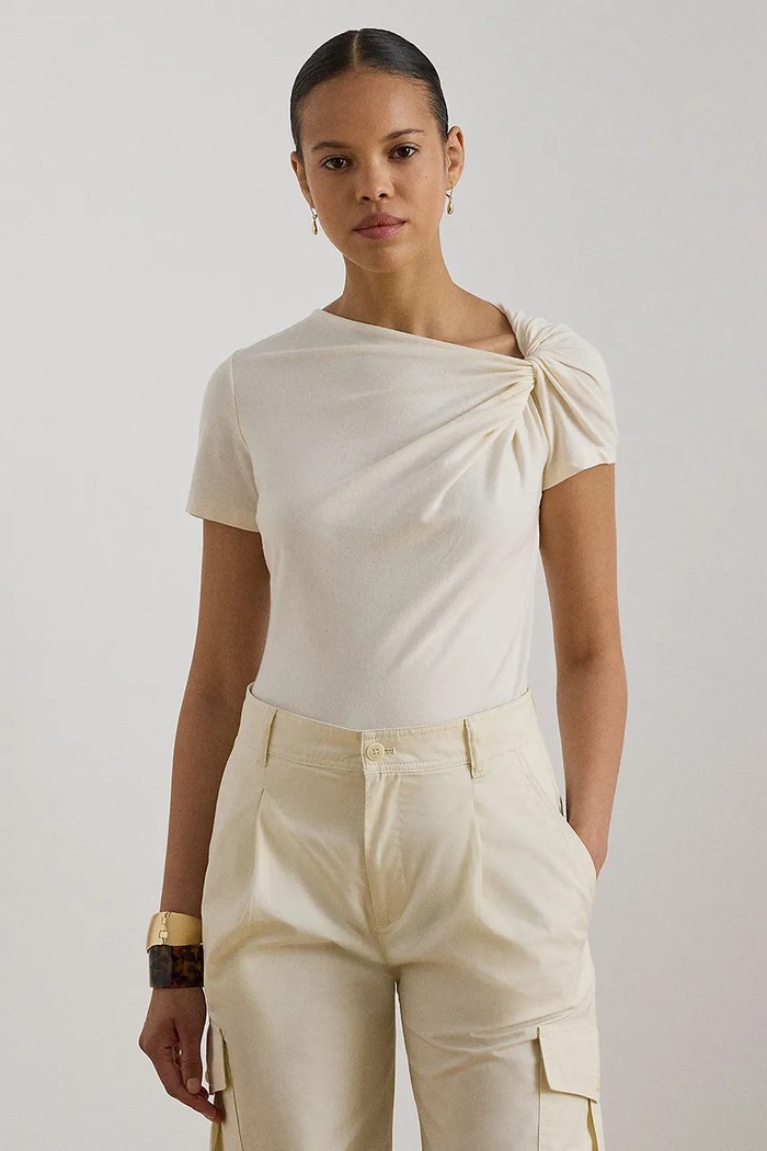 Lauren Ralph Lauren T-shirt damski bawełniany beżowy 200B24283