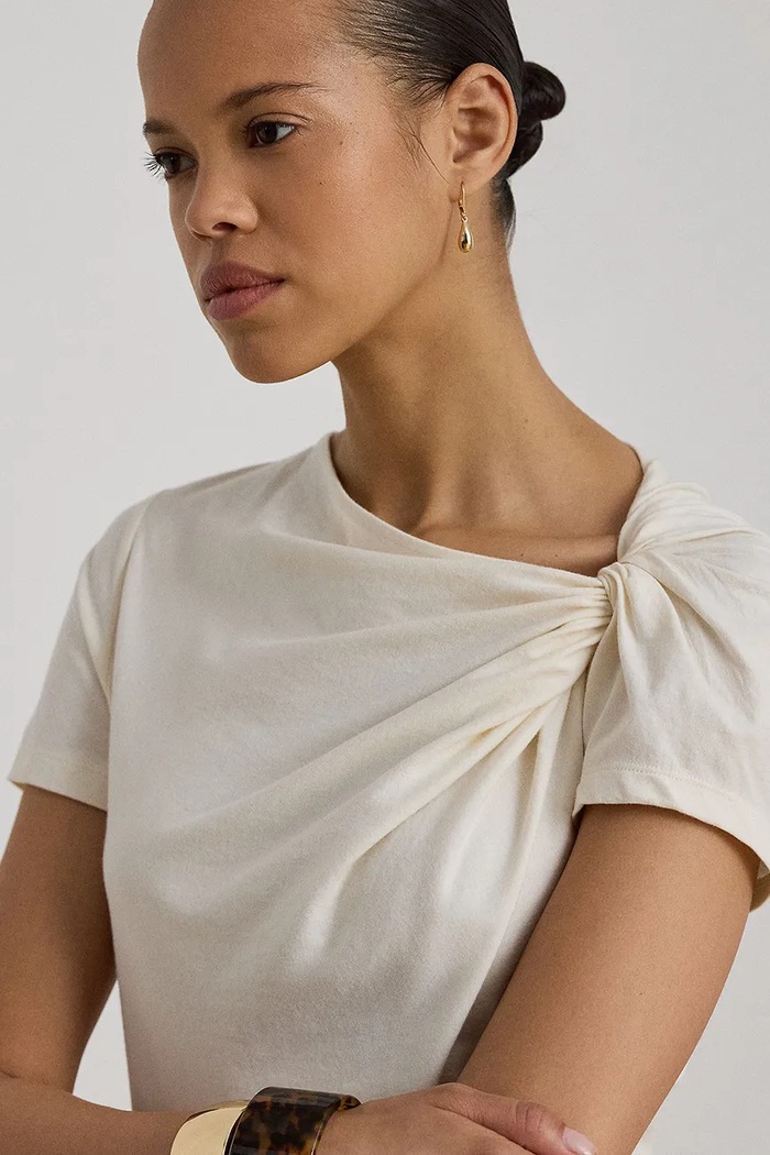 Lauren Ralph Lauren T-shirt damski bawełniany beżowy 200B24283