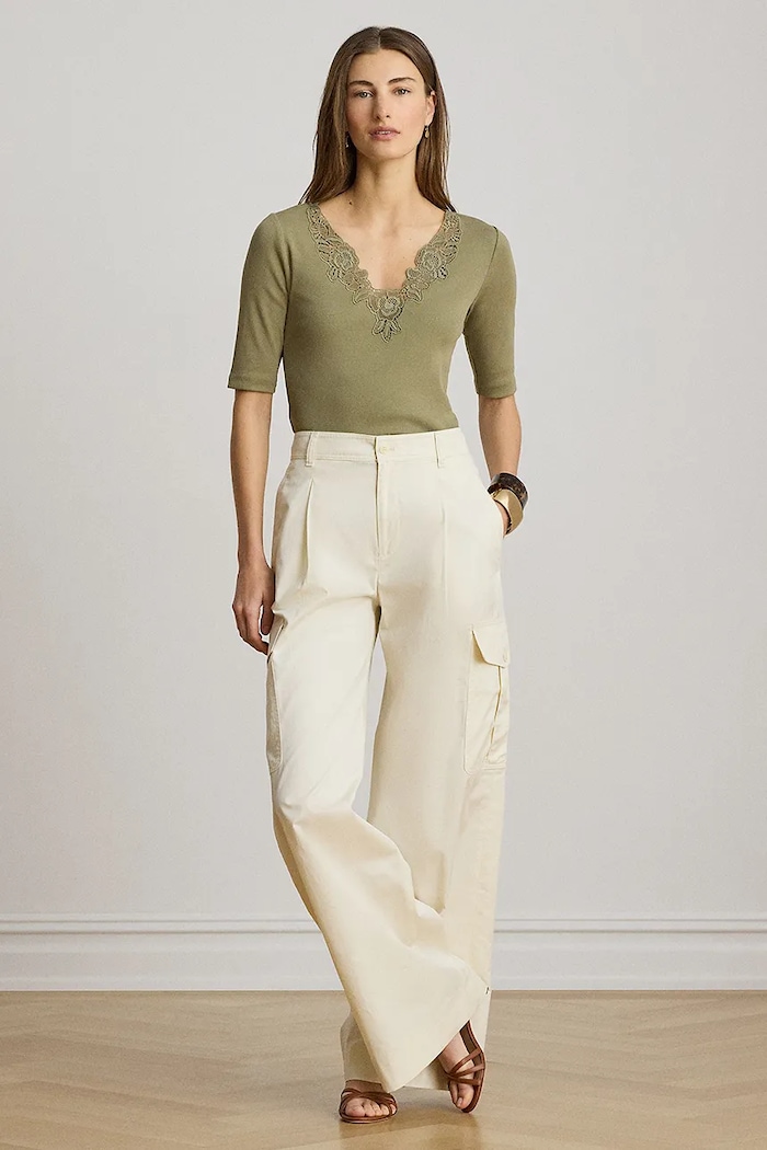 Odzież Lauren Ralph Lauren T-shirt damski bawełniany z elastanem 200P13912 zielony