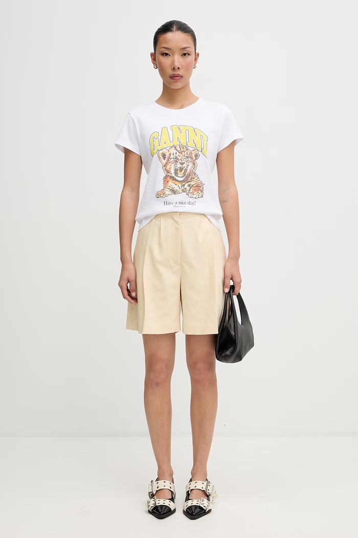 GANNI T-shirt bawełniany damski A1050258 biały