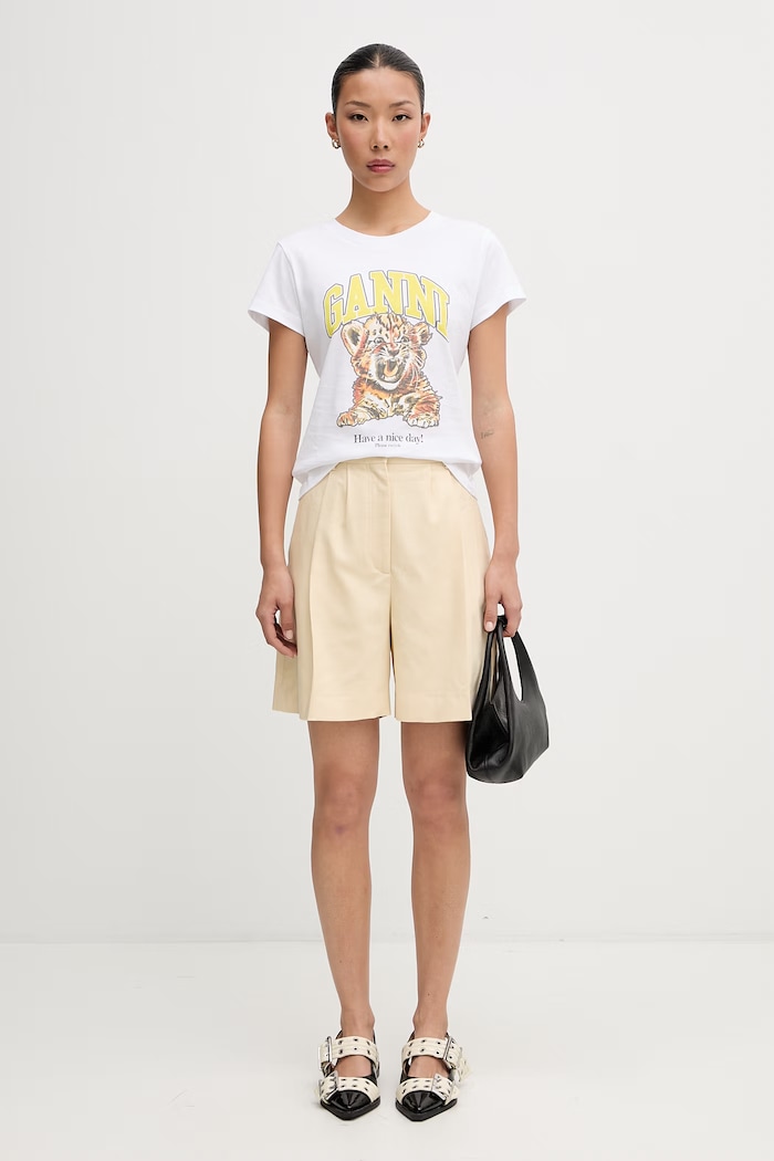 GANNI T-shirt bawełniany damski A1050258 biały