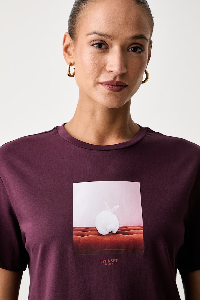 Twinset тениска дамска от памук бордо 262TF2090