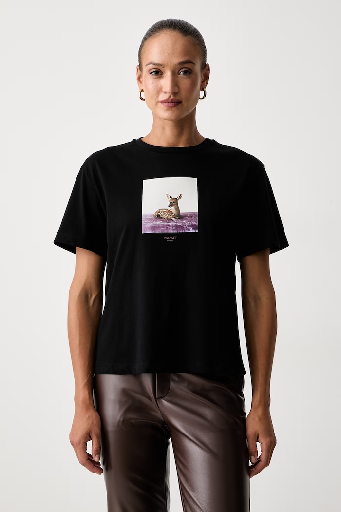 Twinset тениска дамска от памук черен 262TF2090