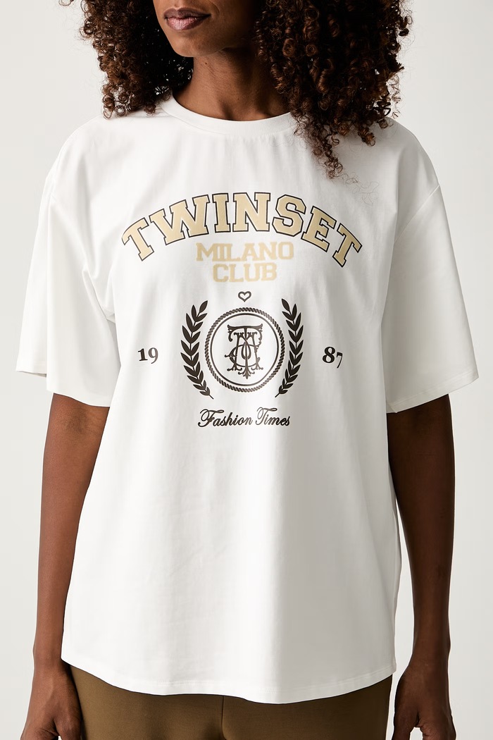T-shirt damski bawełniany z elastanem Twinset 262LI2GFF biały