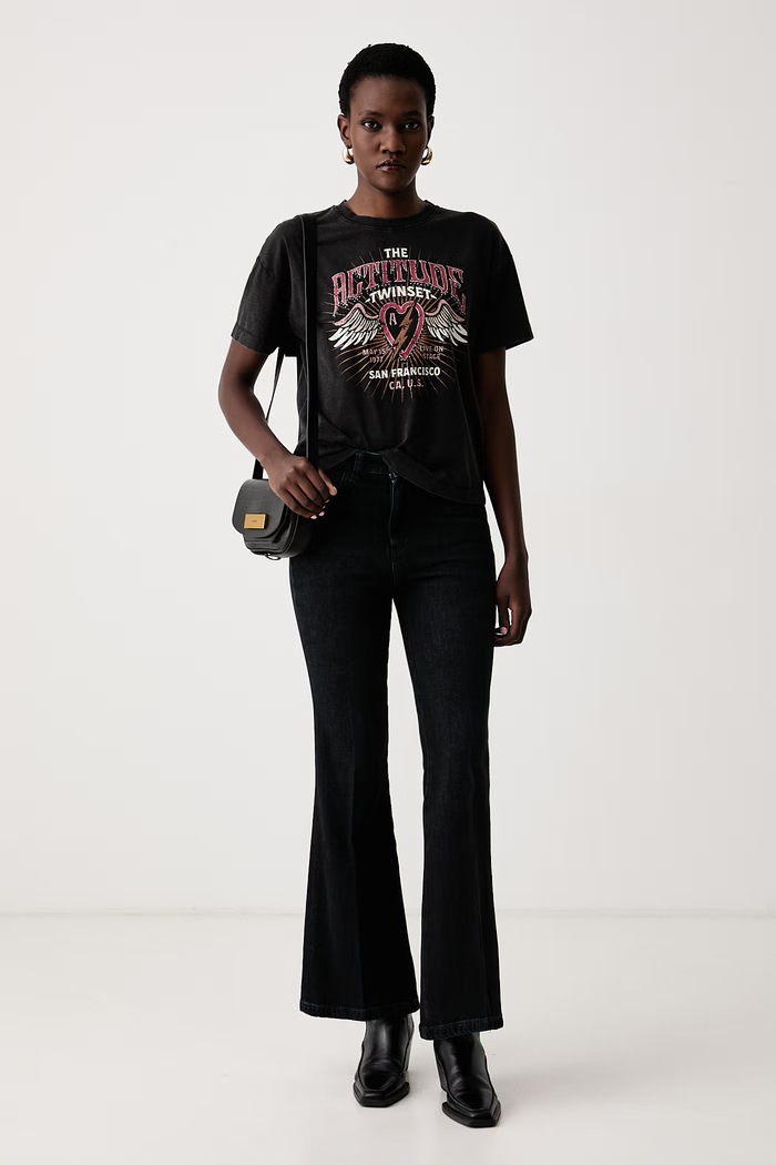Twinset T-shirt γυναικείο βαμβακερό με ελαστάν 262AT2180 μαύρο AW26