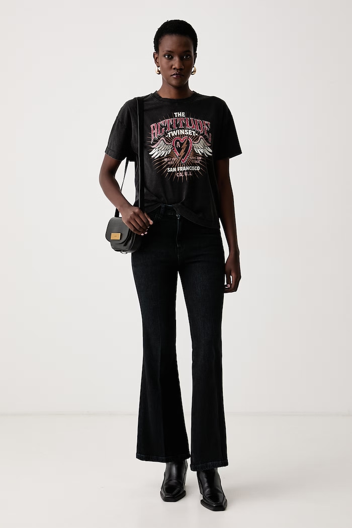 Twinset T-shirt γυναικείο βαμβακερό με ελαστάν 262AT2180 μαύρο AW26