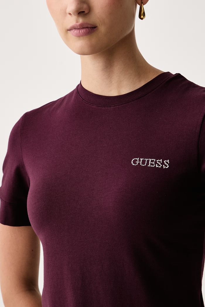 Oblečenie Guess Tričko dámske s modalom GRETA V6BI24.K6909 burgundské