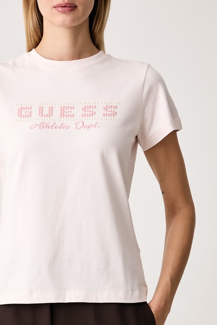 Oblečenie Guess Tričko dámske bavlnené s elastanom FABRIZIA V6BI21.K6760 ružová