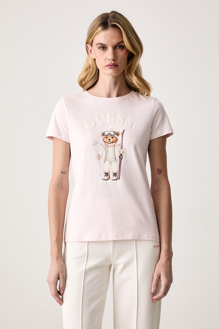 Guess T-shirt damski z bawełną FABRIZIA różowy V6BI19.K6749