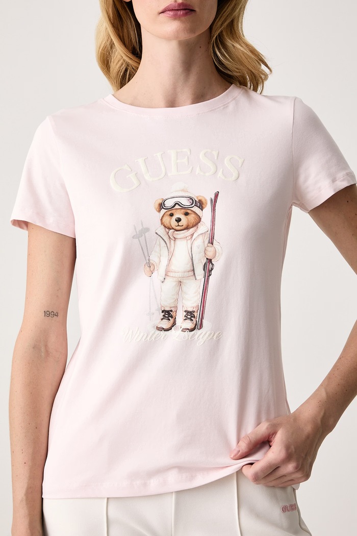 T-shirt damski z bawełną FABRIZIA Guess V6BI19.K6749 różowy