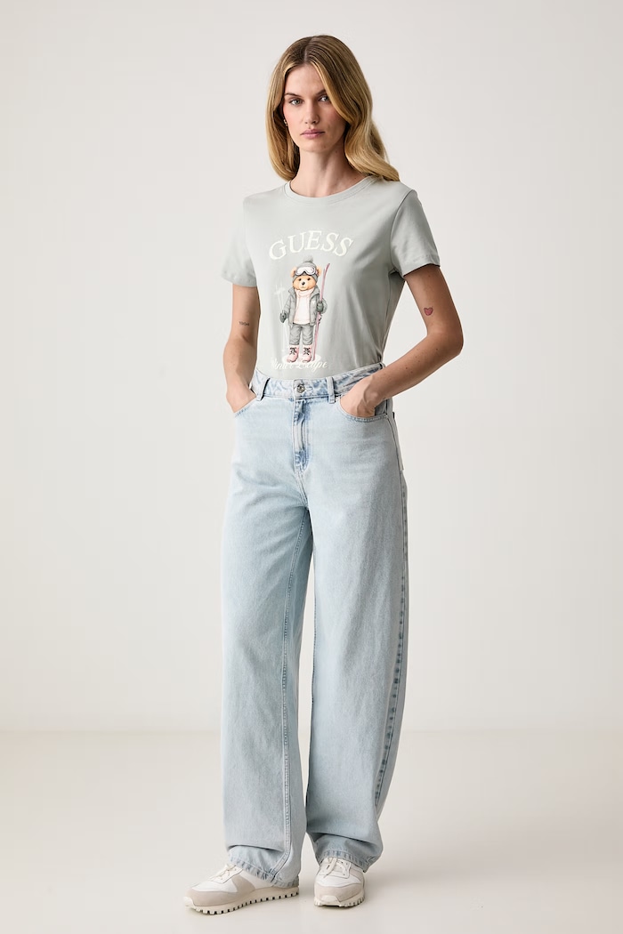 Guess T-shirt damski z bawełną FABRIZIA V6BI19.K6749 niebieski AW26