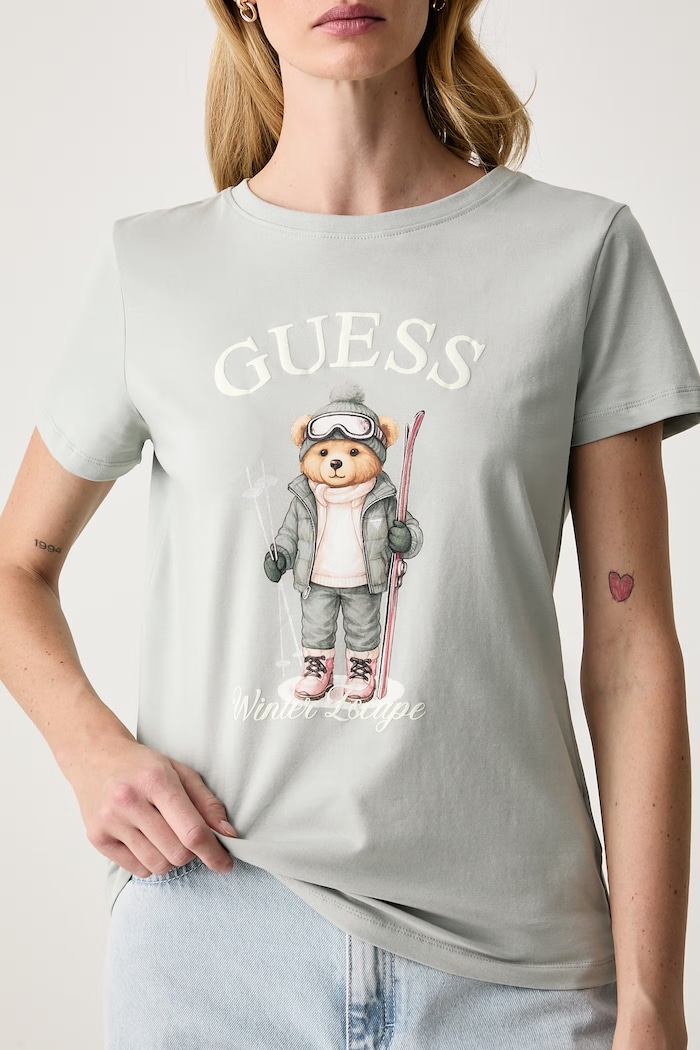 T-shirt damski z bawełną FABRIZIA Guess V6BI19.K6749 niebieski