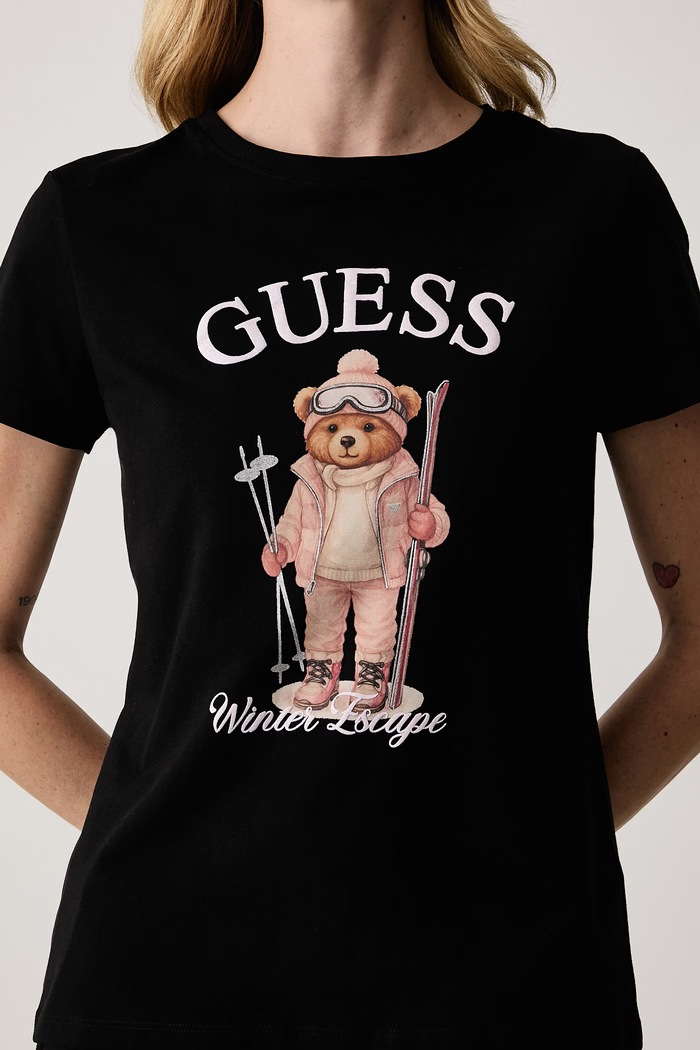 T-shirt damski z bawełną FABRIZIA Guess V6BI19.K6749 czarny