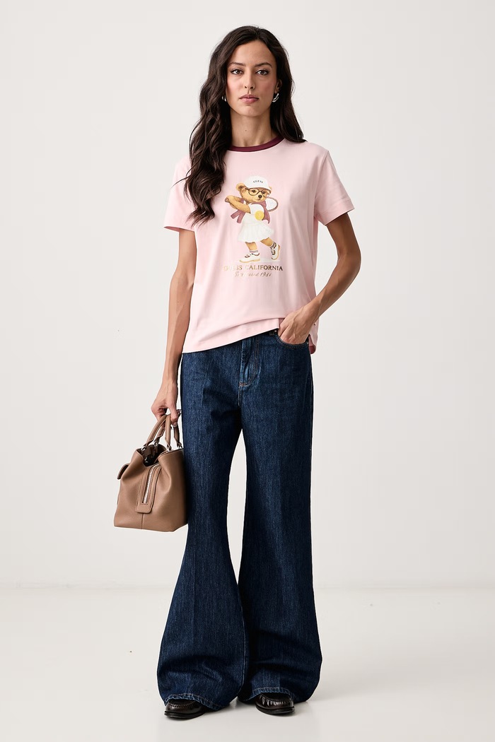 Guess T-shirt damski z bawełną V6BI14.K6742 różowy AW26
