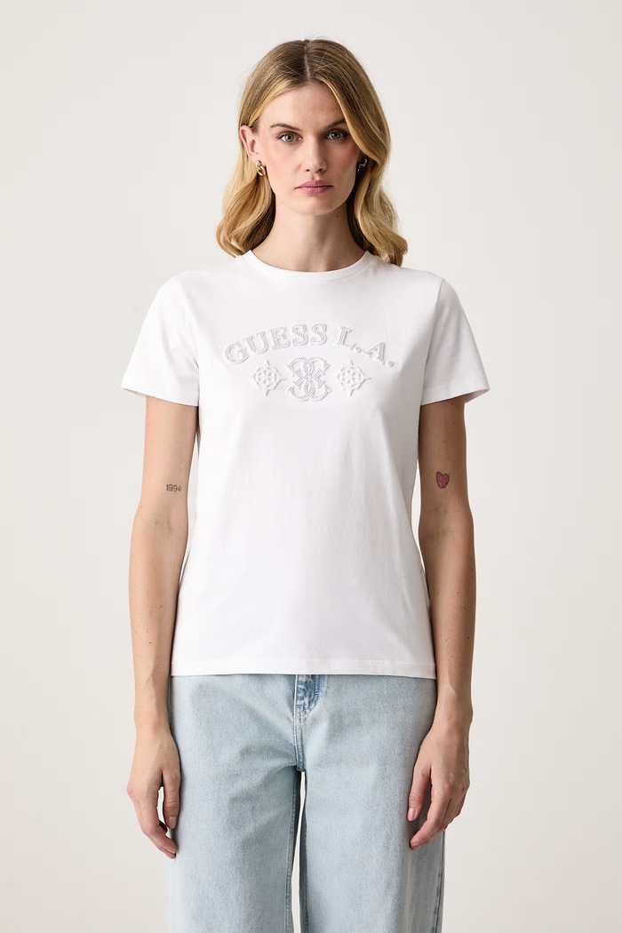 Guess Tricou pentru femei din bumbac ELSA alb V6BI12.K6647