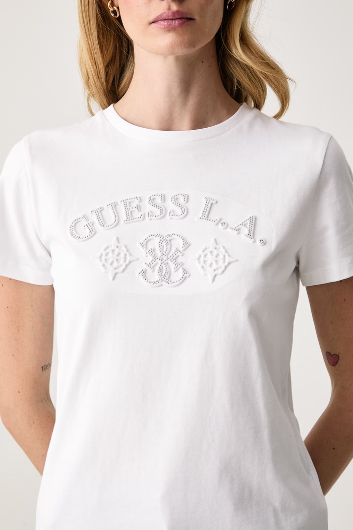 Tricou pentru femei din bumbac ELSA Guess V6BI12.K6647 alb