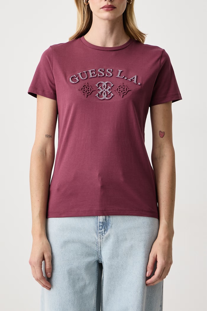 T-shirt damski bawełniany ELSA Guess V6BI12.K6647 różowy