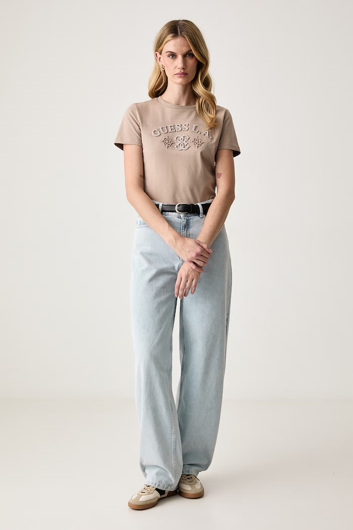 Guess Tričko dámske bavlnené ELSA V6BI12.K6647 béžová AW26