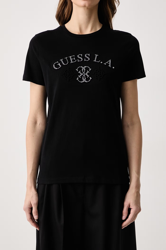 T-shirt damski bawełniany ELSA Guess V6BI12.K6647 czarny