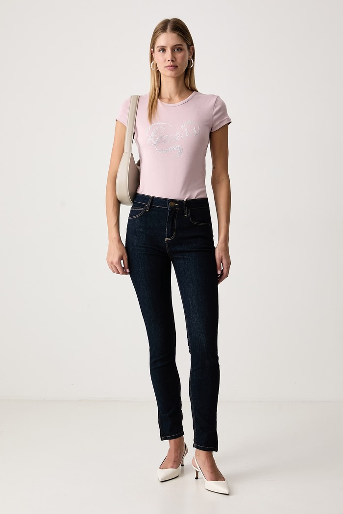 Guess T-shirt damski bawełniany z elastanem AMALIA V6BI09.K6276 różowy AW26