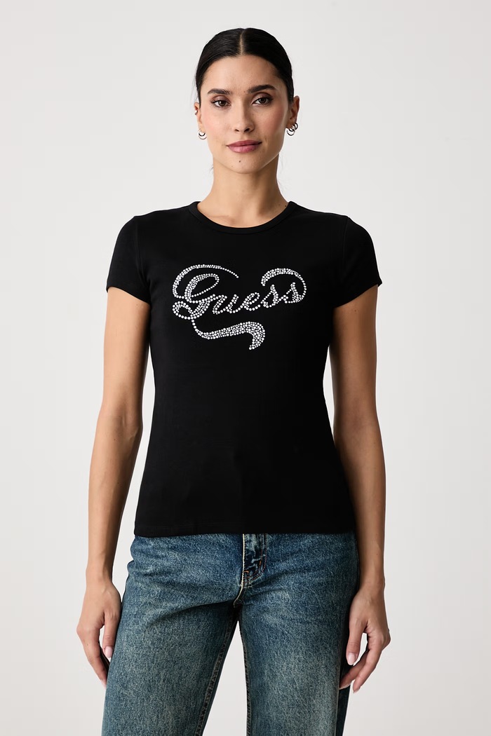 Guess T-shirt da donna in cotone con elastan AMALIA nero V6BI09.K6276