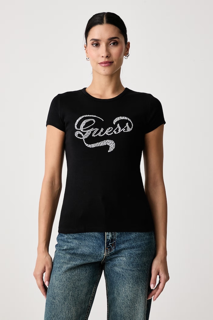 Guess T-shirt da donna in cotone con elastan AMALIA nero V6BI09.K6276