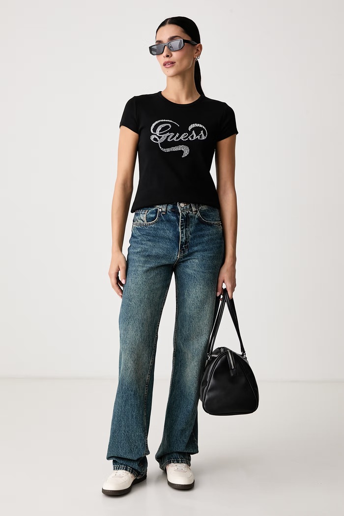 Guess T-shirt da donna in cotone con elastan AMALIA V6BI09.K6276 nero AW26