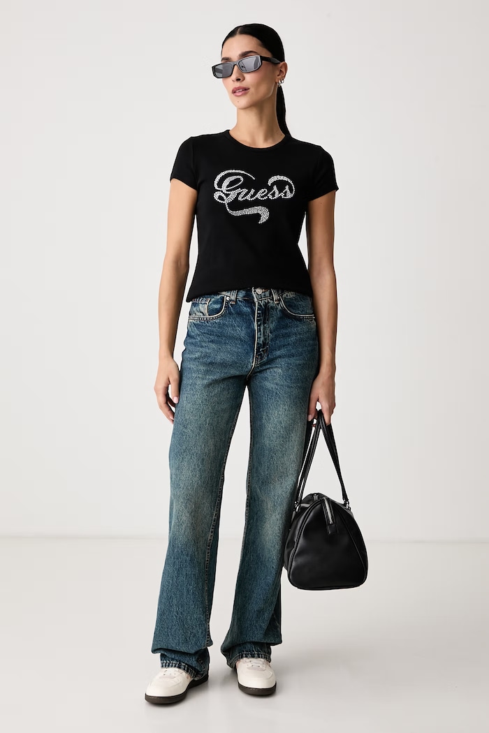 Guess T-shirt da donna in cotone con elastan AMALIA V6BI09.K6276 nero AW26