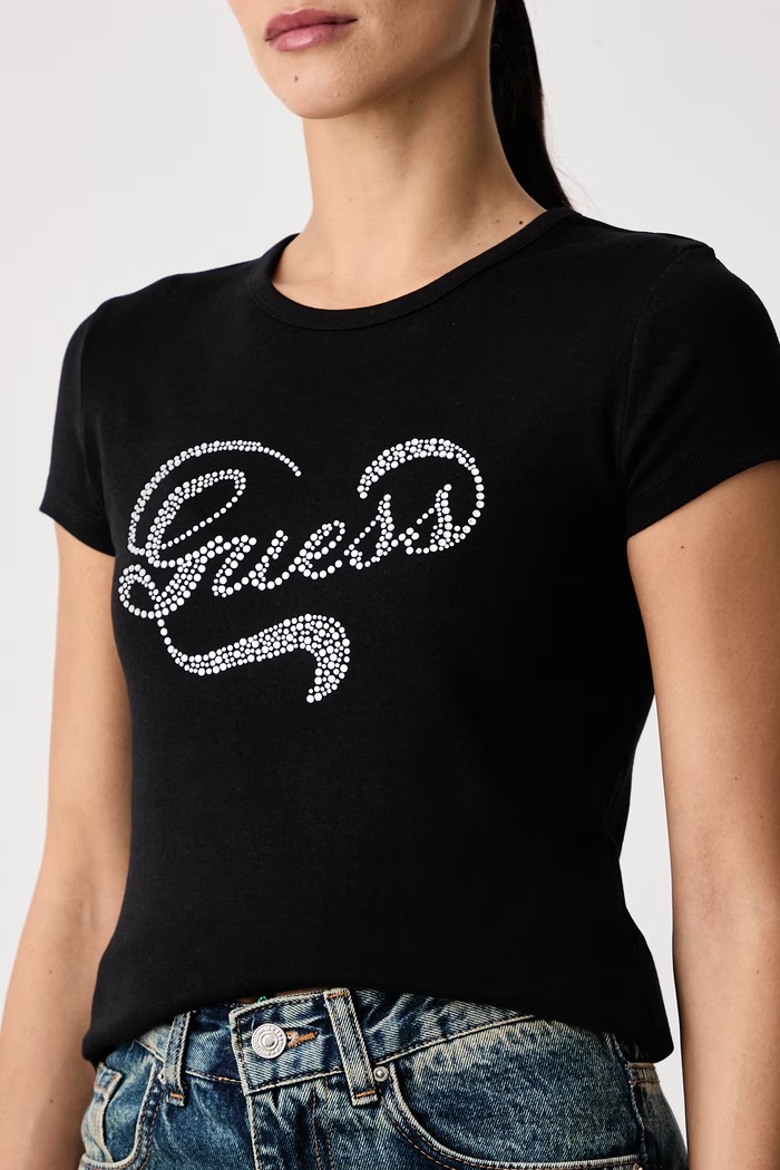 T-shirt da donna in cotone con elastan AMALIA Guess V6BI09.K6276 nero
