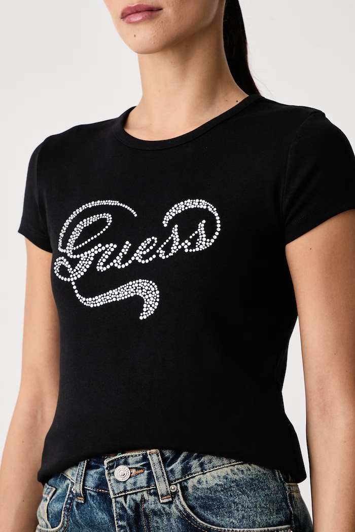 T-shirt da donna in cotone con elastan AMALIA Guess V6BI09.K6276 nero