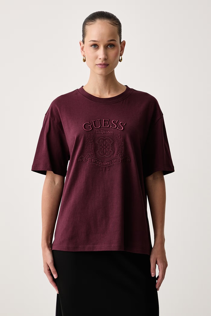 Guess Tričko dámske bavlnené SIBILLA burgundské V6BI04.K6270