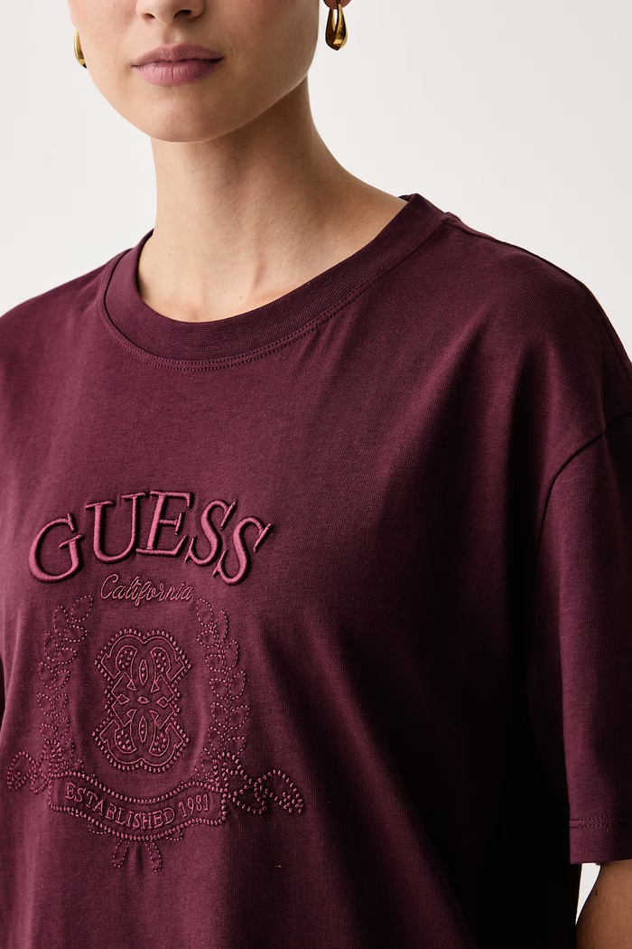 Oblečenie Guess Tričko dámske bavlnené SIBILLA V6BI04.K6270 burgundské