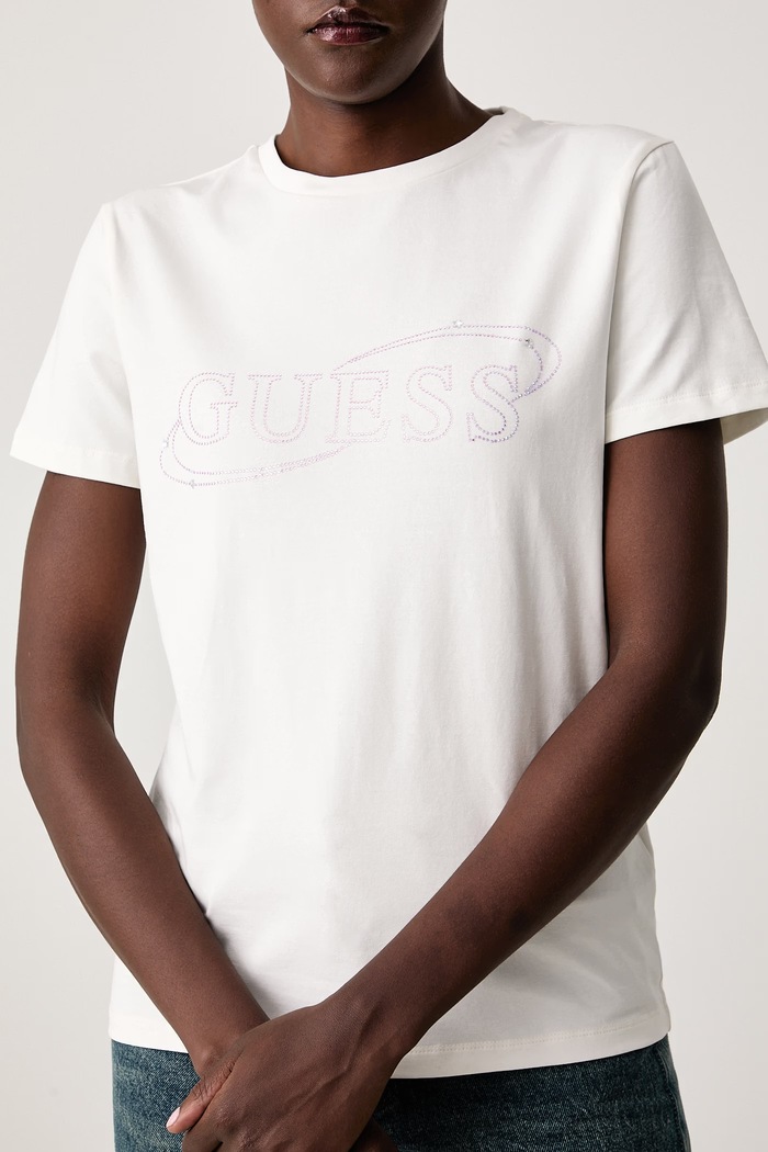 Majica za žene s pamukom Guess V6BI01.K6248 bež