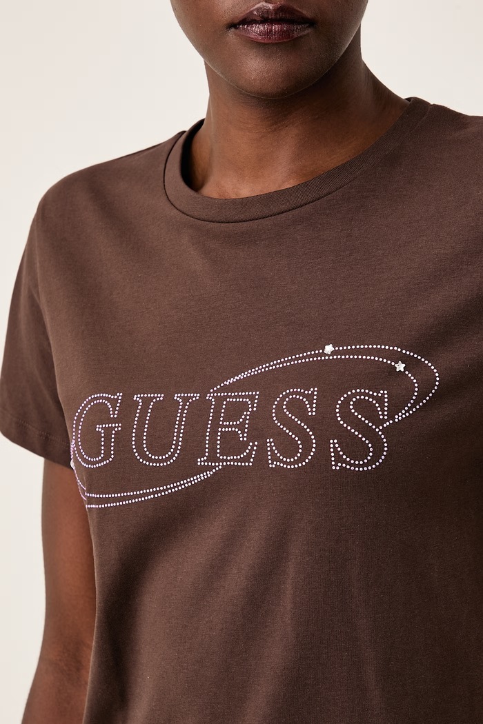 T-shirt γυναικείο με βαμβάκι Guess V6BI01.K6248 καφέ