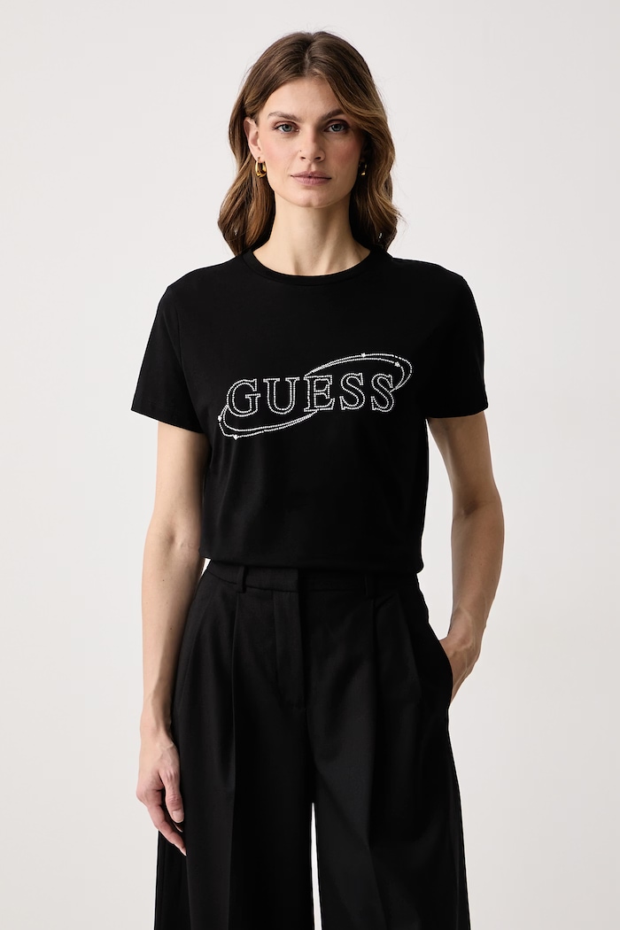 Guess T-shirt damski z bawełną czarny V6BI01.K6248