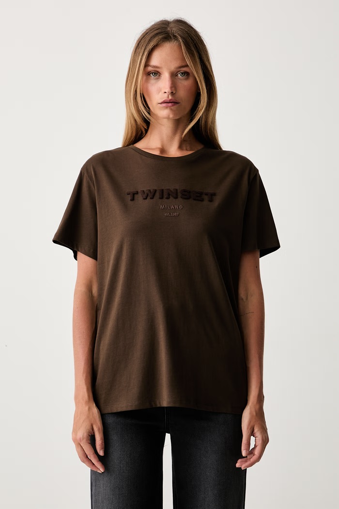 Twinset majica za žene od pamuka smeđa 262TP2303