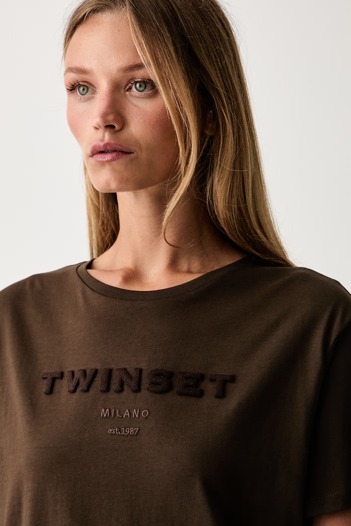 Twinset majica za žene od pamuka smeđa 262TP2303