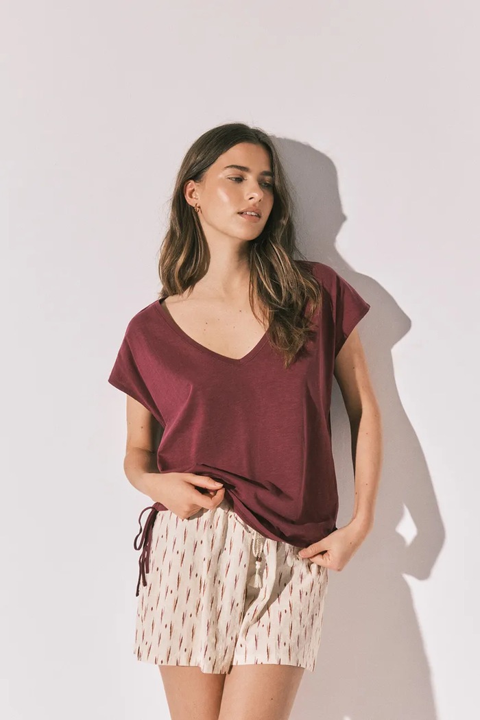 Odzież women'secret T-shirt basic damski bawełniany 3274518 bordowy