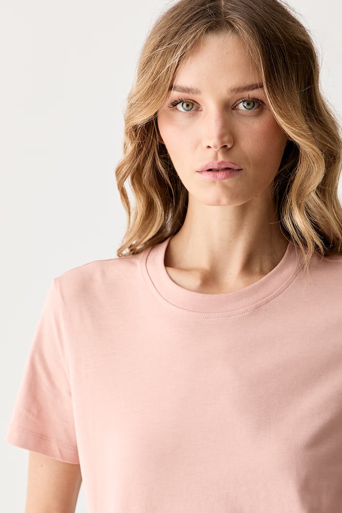 Karl Lagerfeld T-shirt basic damski bawełniany różowy B3W17074