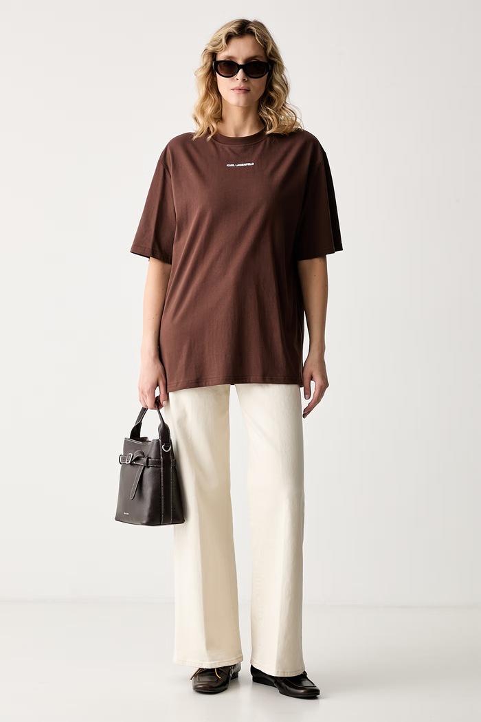 Karl Lagerfeld t-shirt γυναικείο βαμβακερό B3W44018 καφέ AW26
